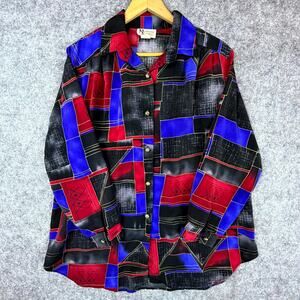 Vintage Maggie Sweet Shirt Womens Large Black Blue Indie Bold Abstract 90s Artsy